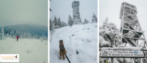 Wieża widokowa i Trójmorski Wierch zimą. Góra w Beskidach Wschodnich