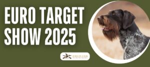 Ilustracja - napis Euro Target Show 2025 oraz zdjęciem głowy psa rasy wyżeł niemiecki szorstkowłosy